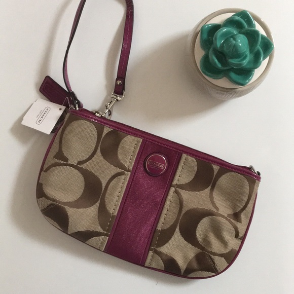 Coach Handbags - { Coach } Large wristlet khaki passion berry